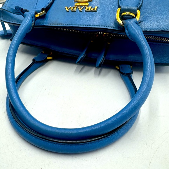 Auth Prada Small Blue Vitello Daino Convertible 2way Satchel Preloved Purse Ex+ - Picture 8 of 16